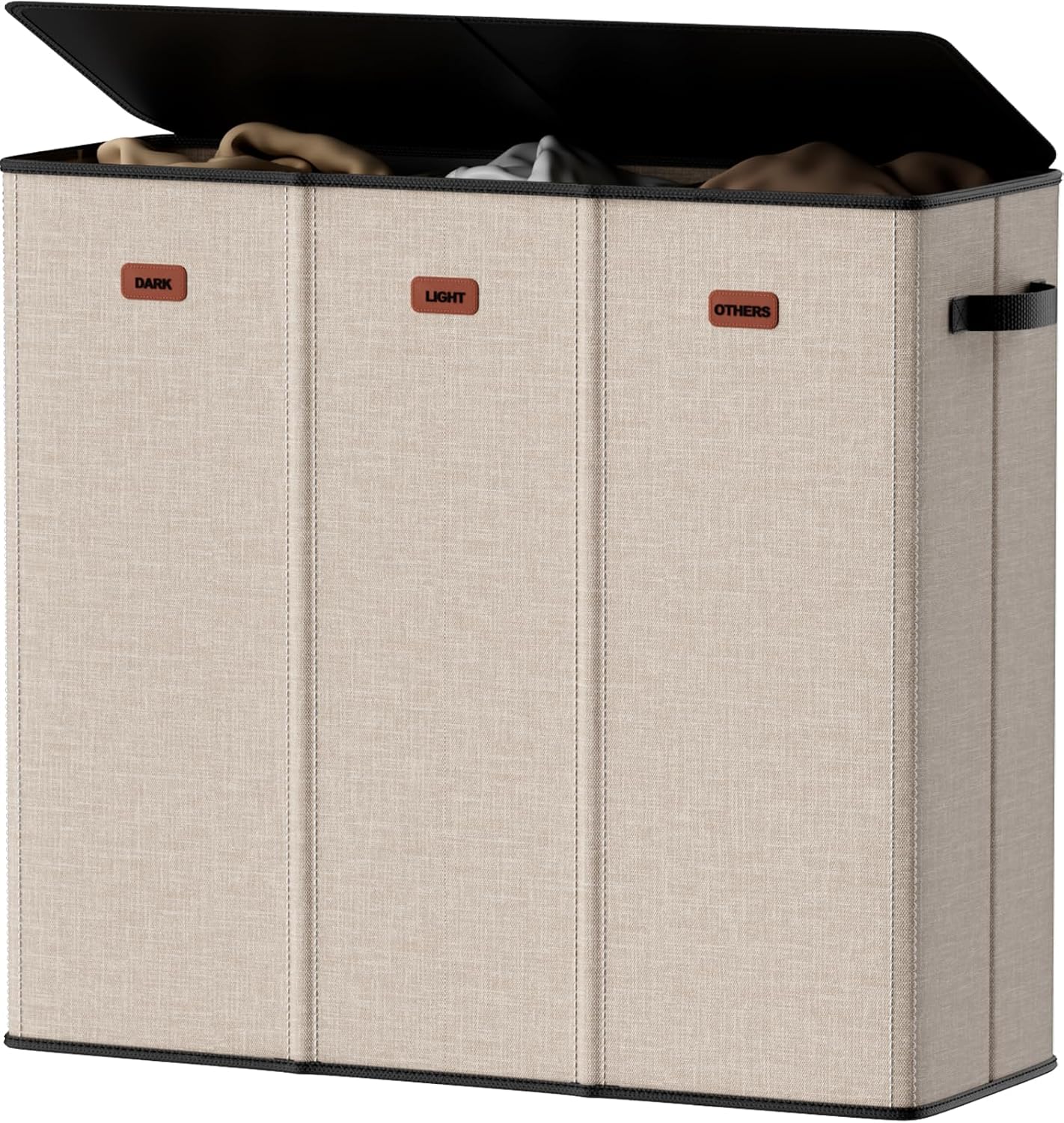 185L Laundry Hamper 3 Section, Laundry Hamper with Lid, Dirty Clothes Hamper with 3 Removable Washing Bags, Extra Large Laundry Basket Organizer for Bedroom, Laundry Room, Dorm - Black