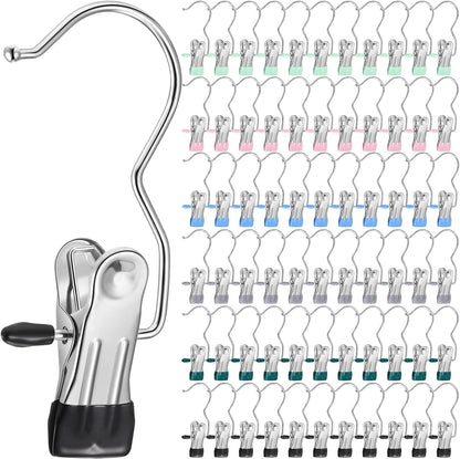 Yinder 150 Pcs Boot Hangers Clips Laundry Hooks Hanging Stainless Steel Clothes Pins Portable Clip Hangers for Closet Travel Socks Pants Handbags Hats Towels (Beige)