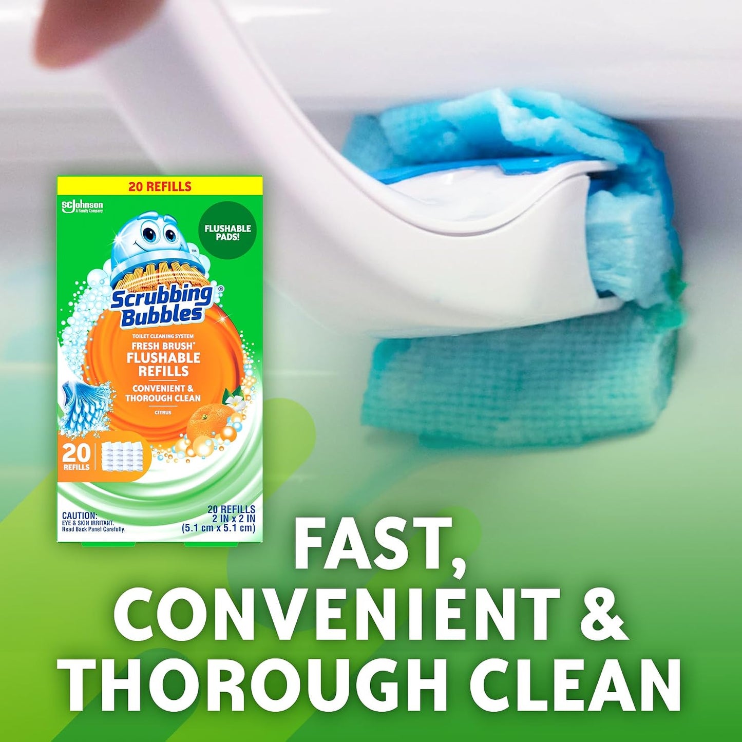 Scrubbing Bubbles Toilet Bowl Cleaning System with Flushable & Disposable Cleaner Refill Pads, Fights Odors and Helps Remove Limescale & Hard Water Stains, Citrus Scent, 1 Wand + 4 Refills + 1 Stand