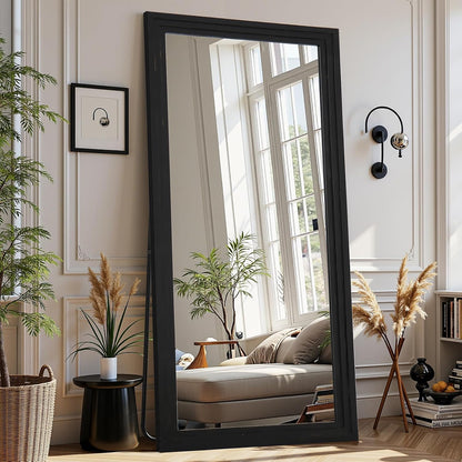 Antok Full Length Mirror with Solid Wood Frame, 71"×32" Wall Mounted Oversized Floor Mirror with Stand, Leaning Standing Hanging for Bedroom Living Room Entryway, Walnut, Arched Syle