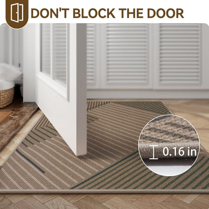 Front Door Mat 17''x30'', Absorbent Dirt Resist Washable Non Slip Low-Profile Indoor Doormat, Easy Clean Welcome Entryway Door Mats, Brown