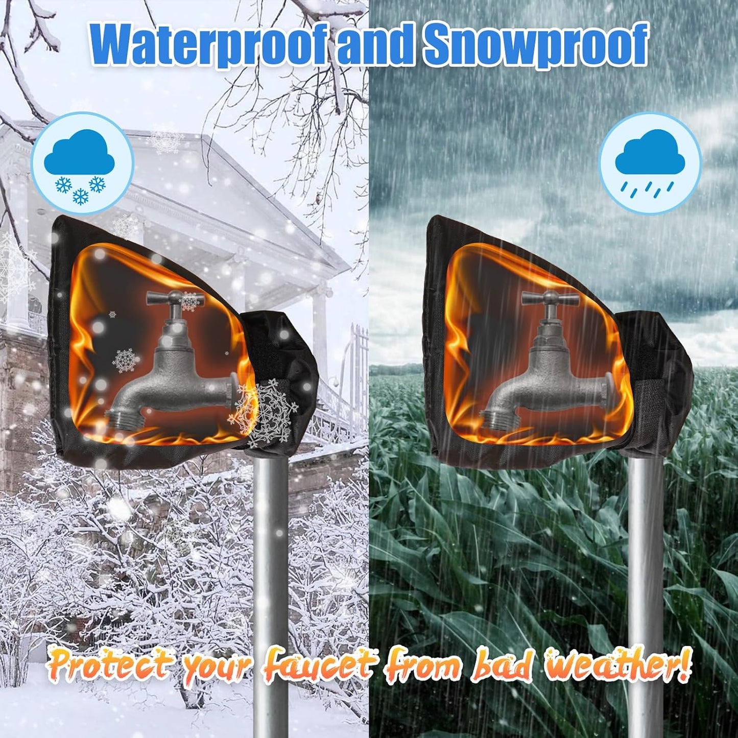 HOMEE 4 Pack Outdoor Faucet Covers for Winter Freeze Protection,Waterproof Outside Faucet Socks,Reusable Spigot Covers Winter Insulated Protection Hose Bib Cover (Black)