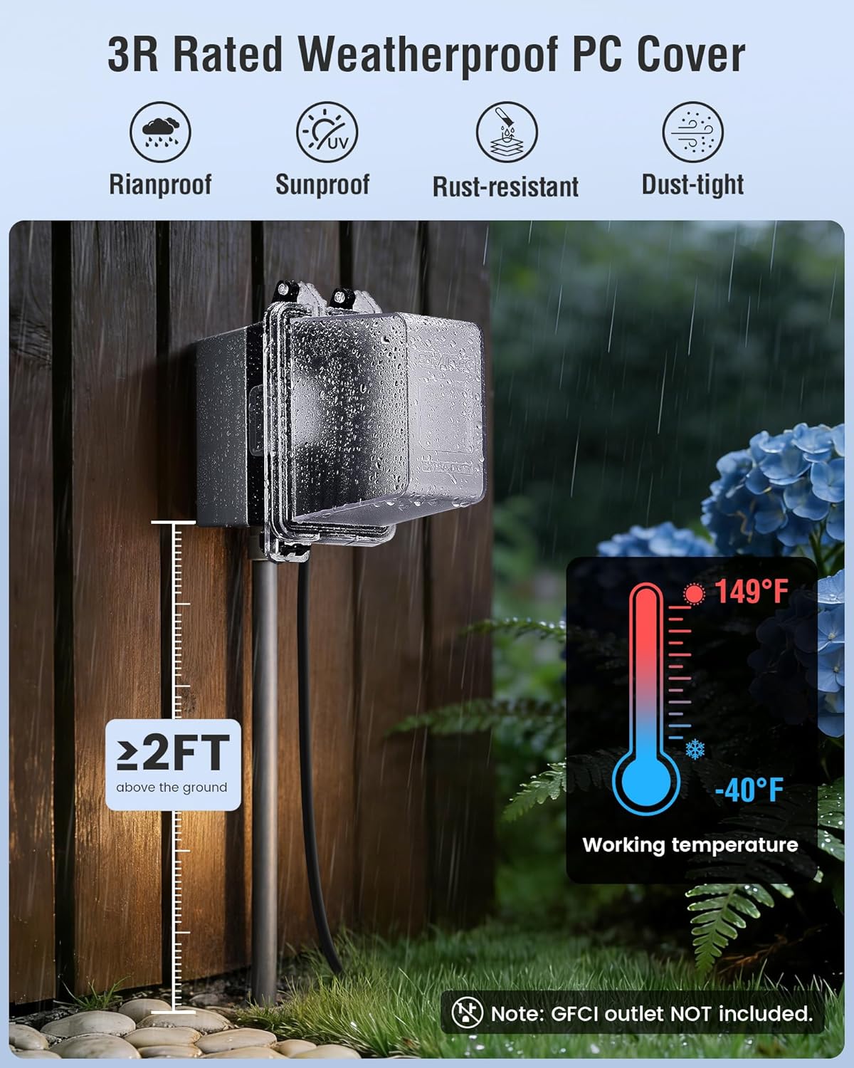 SURAIELEC Extra-Deep Outdoor Outlet Cover, 1-Gang, 4" Extra-Deep Receptacle Cover, NEMA 3R Weatherproof, Horizontal/Vertical Mount, Compatible with GFCI, Duplex Outlets & Switches, Black, 1-Pack