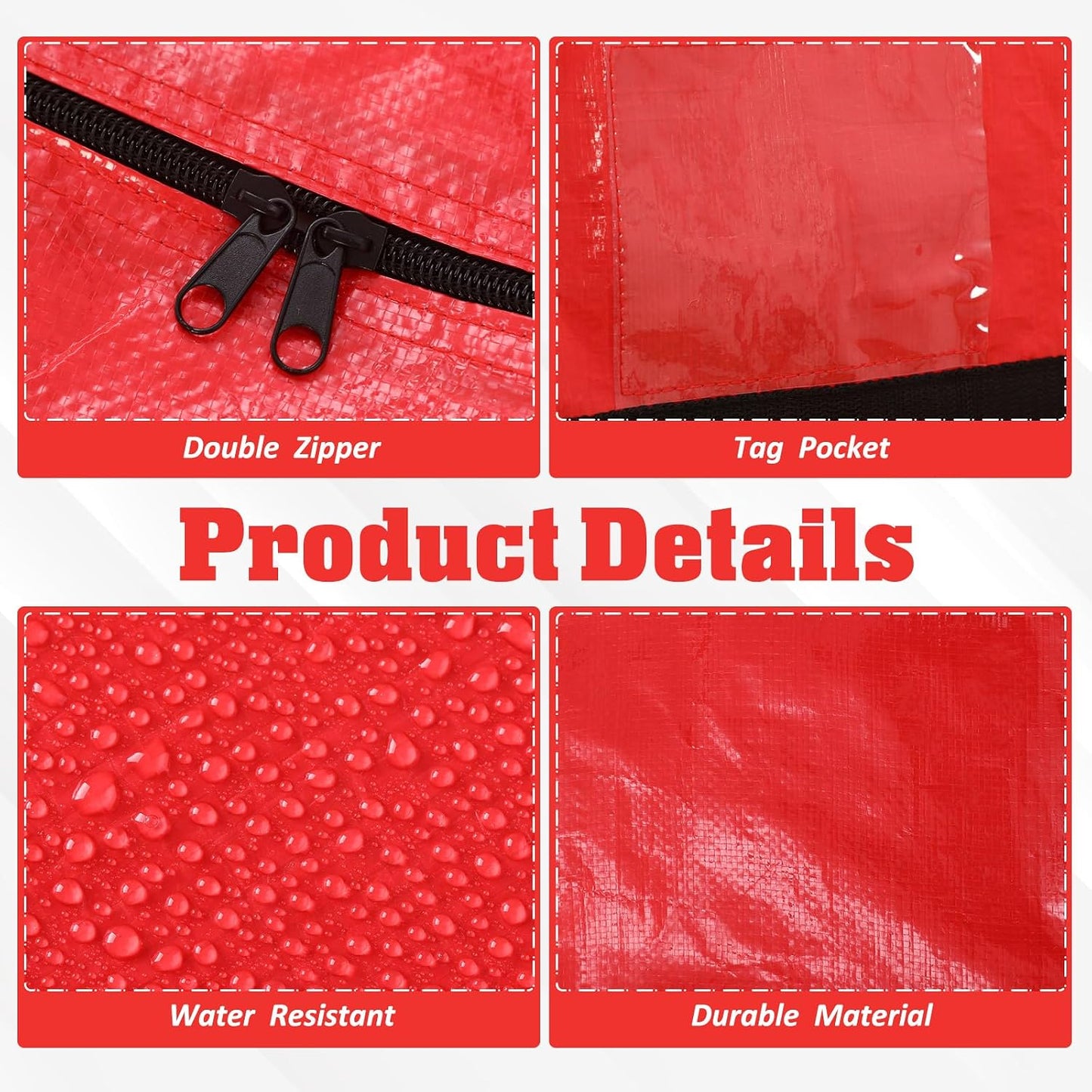 Windyun 4 Pack 57 Gallon Extra Large Moving Bags XXL Heavy Duty Storage Bag with Strong Zipper Handle Jumbo Big Tote Box Foldable for College Dorm Travel Clothes Duffle Blanket Pillow(Red)