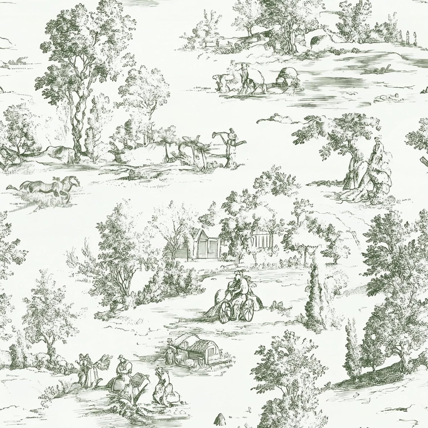 Peel and Stick Wallpaper, Self - Adhesive Removable Vintage Pastoral Landscape Pattern, PVC Contact Paper for Bedroom/Living Room/Kitchen/Bathroom/Cabinet, Renter Friendly
