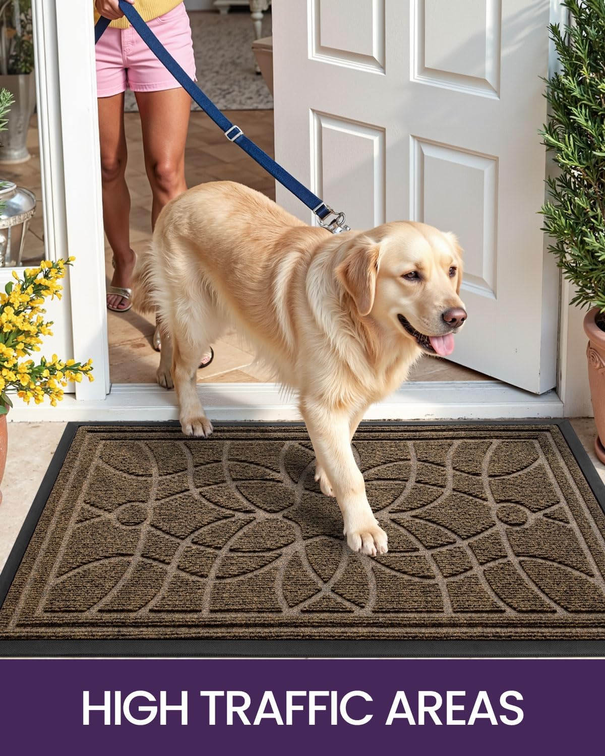 DEXI Front Door Mat Outside Entrance, Heavy Duty Non Slip Low Profile Doormat for Entryway, Trap Dirt and Moisture Welcome Mats, Easy Clean, Patio, Garage, 3x2, Blue