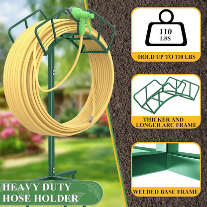 Qatsrin Super Stable Garden Hose Holder, Removable Water Hose Holders Stand Holds 150-Feet Hose, Detachable Hose Storage Hanger Rack for Outside Yard Lawn Farm, Black