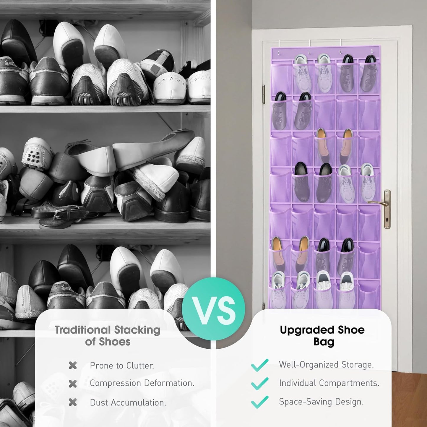 WVM Over the Door Shoe Organizer with 35 Breathable Mesh Pockets, Hanging Shoe Organizer for Door with 4 Metal Hooks, Large Capacity Closet Storage for Shoes, Accessories, Grey