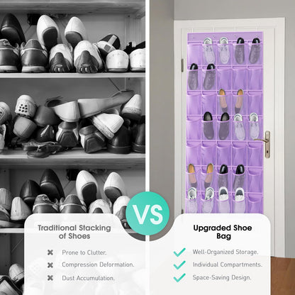 WVM Over the Door Shoe Organizer with 35 Breathable Mesh Pockets, Hanging Shoe Organizer for Door with 4 Metal Hooks, Large Capacity Closet Storage for Shoes, Accessories, Grey