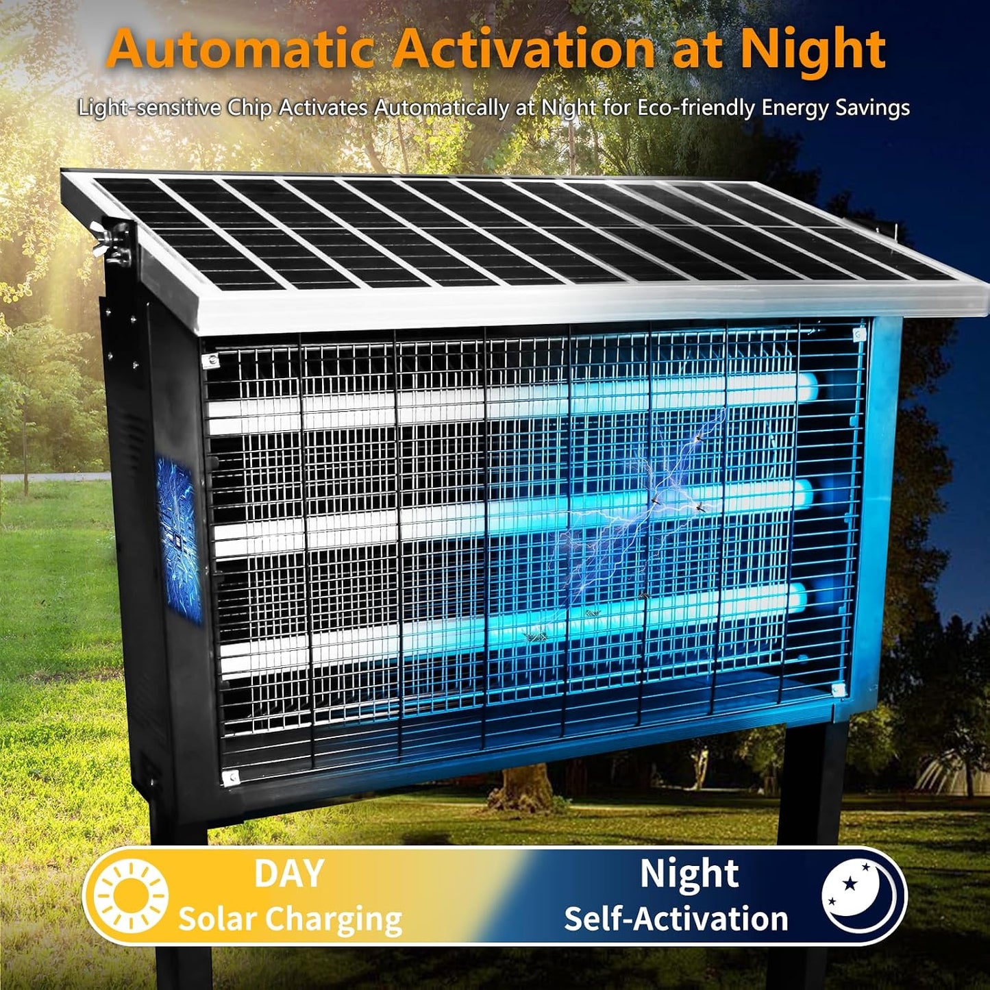 Powerful Large Solar Bug Zapper for 3000 sq.ft with 13FT Extension Cord | Rechargeable Outdoor Mosqutio Killer with 13W Solar Panel, Waterproof Solar Bug Zapper for Patio Garden Backyard RV Camping