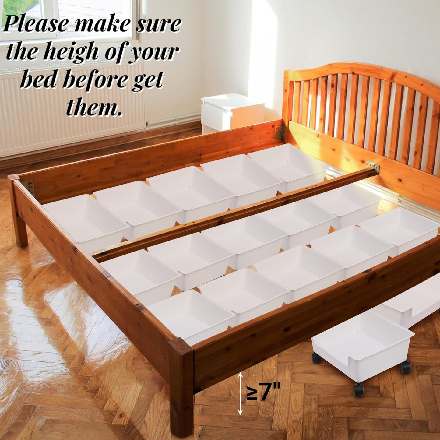 Noamus 3 Pack Under Bed Storage, Underbed Toys Storage Containers with Wheels, Plastic Bedroom Storage Organization, Under Bed Storage Bins Drawer For Clothes Blankets Shoes Books, White
