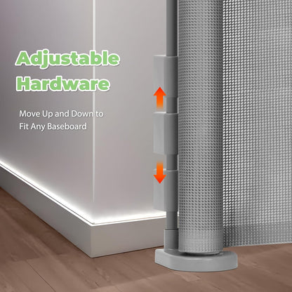Reinforced 60" Wide Retractable Baby Gates with Upgraded Rods - Bottom Anti-Escape, 5 ft Mesh Baby Gate Retractable Dog Gate Indoor Pet Gate Retractable Stair Gate Outdoor Retractable Gate, Black