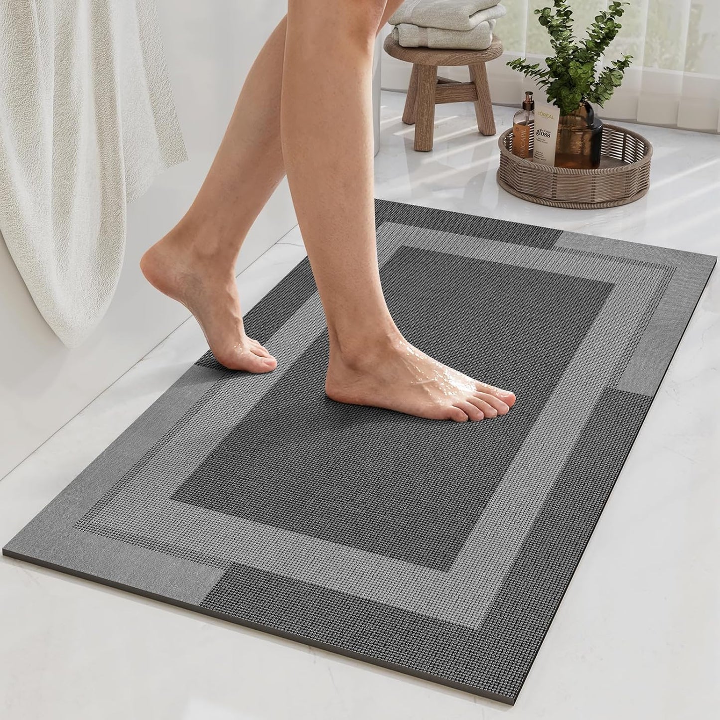 YDKGL Non Slip Bath Mat, Rubber Backing Ultra Thin Bathroom Rugs Fit Under Door Quick Dry Super Absorbent Washable Bath Rug Shower Mat for Bathroom Floor Bathtub Shower Sink, Easy Care Blue 16"x 24"