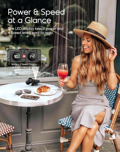 Portable Clip-On Mini Fan, Hands-Free, Turbo Personal Handheld Fans Rechargeable w/ 4 Wind & LED Display, Pocket Size Summer Cooling Essentials for Travel/Eye Lash/Beach/Concert, Gifts for Women(Pink)