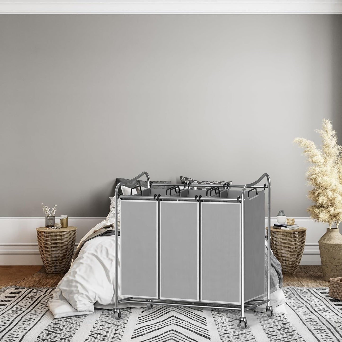Simple Houseware Heavy-Duty 3-Bag Laundry Sorter Cart, Chrome