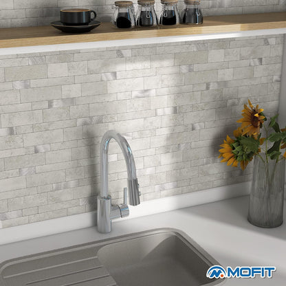 MOFIT Backsplash Tile for Kitchen Peel and Stick Stone Matte Finish,Bathroom Tiles Stickers 3D Wall Panel Linear Mosaic Marble Backsplash Waterproof(10sheets,Blue Green Gray)