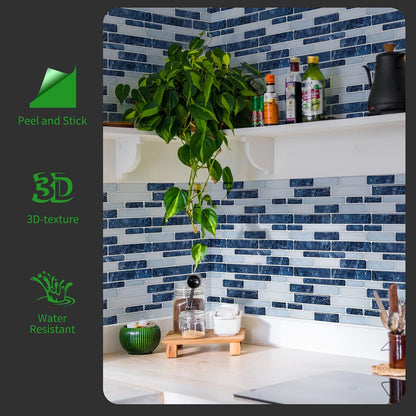 LONGKING Self-Adhesive Kitchen Backsplash, Marble Look Decorative Tiles (10 Tiles)