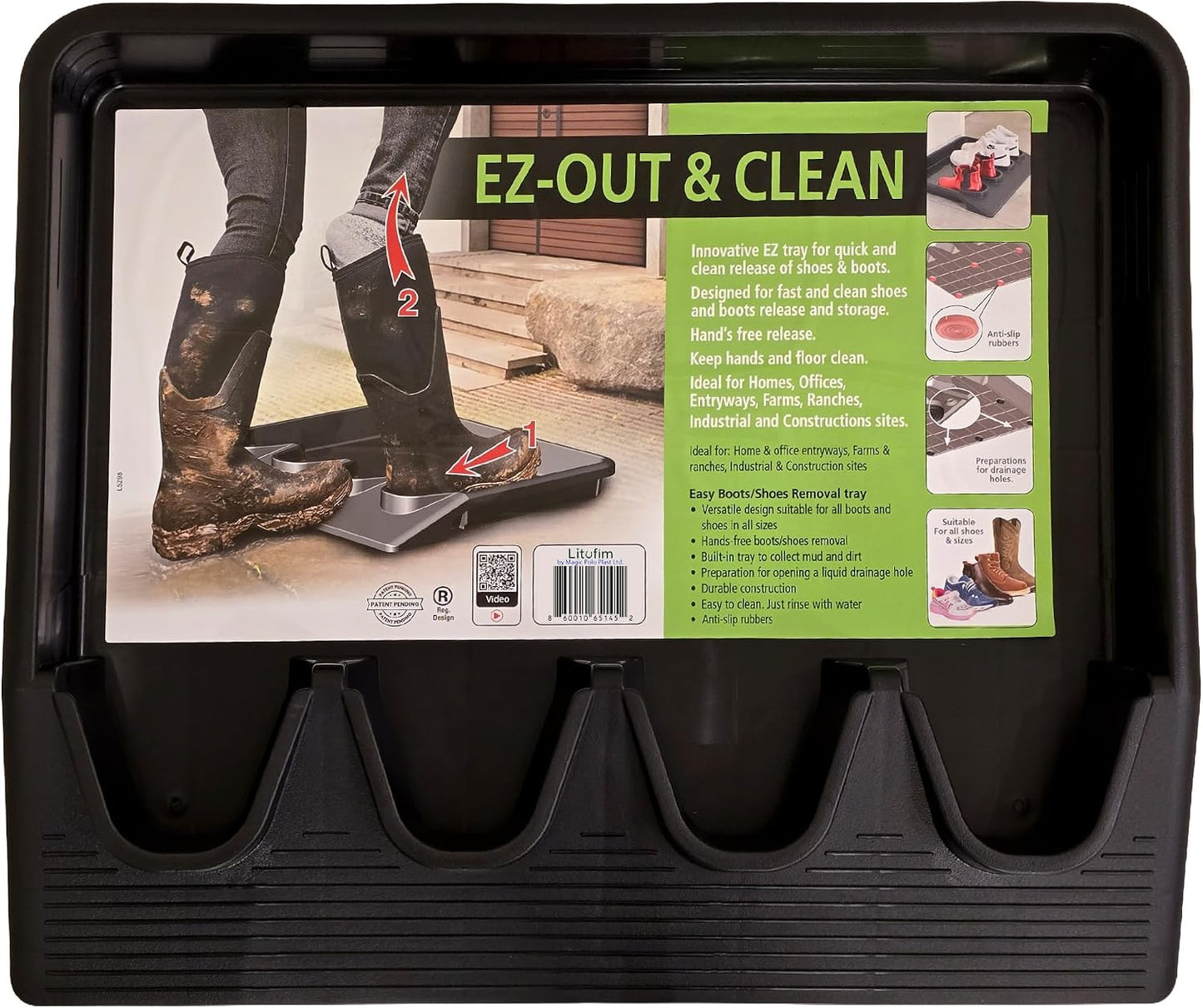 Boot Jack Tray for 2 Pairs – Dual Shoe Remover and Waterproof Boot Mat – Heavy Duty No Bend Boot Puller and Entryway Tray for Mud and Snow Control (Large (2 Pairs))