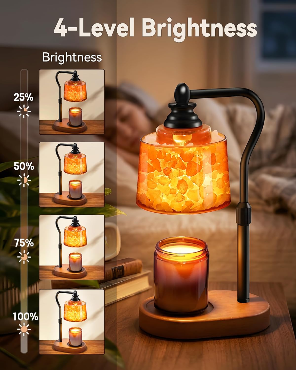 3-in-1 Candle Warmer Lamp with Timer Dimmable, Himalayan Salt Lamp & Passive Diffuser, Gifts for Women, House Warming Gifts, Wax Melt Warmer for Jar Candles (2 Bulbs)