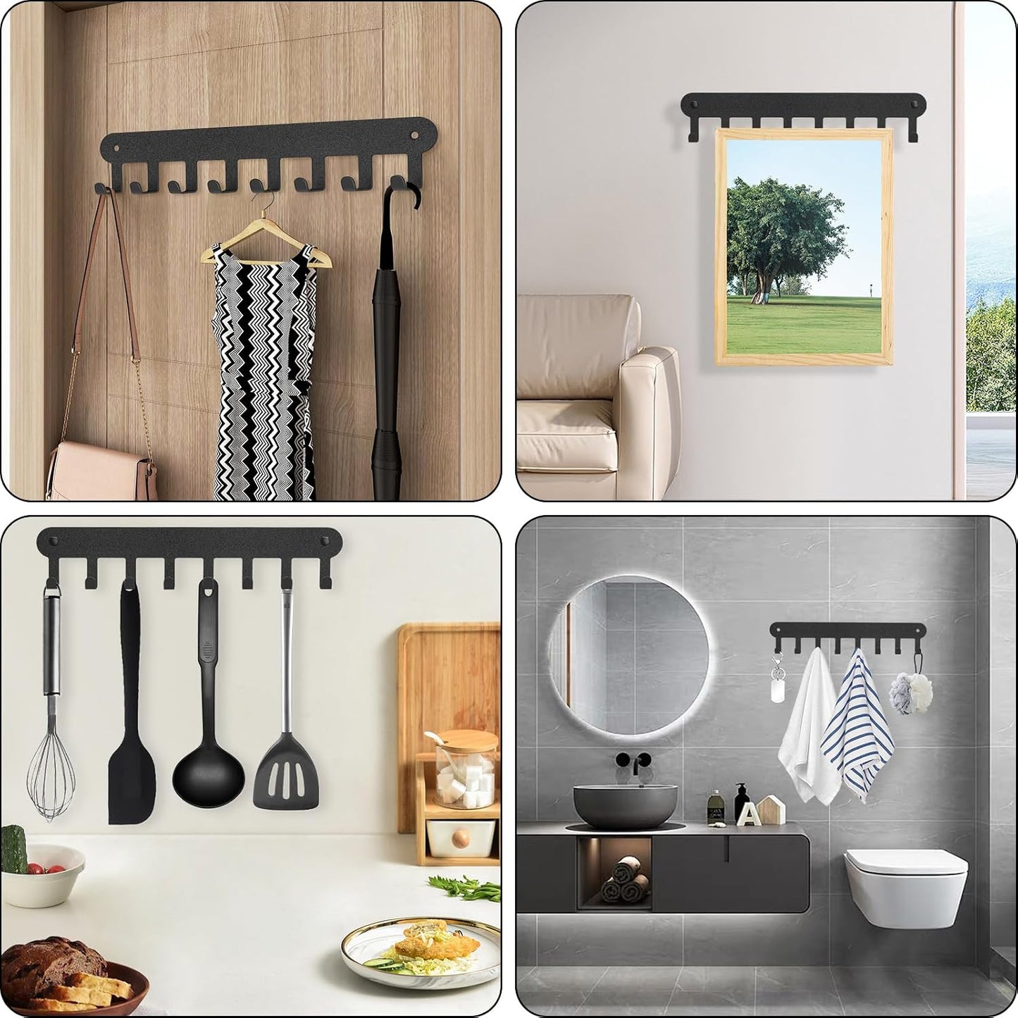 2 Pack Key Holder Wall Mount, Wall Mount Key Holder, Key Hooks Hanging Keys, Key Hanger with 8 Hooks, No-Drill Decorative White Key Rack for Living Room, Kitchen, or Bathroom