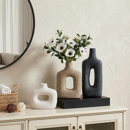 DREAMLOOM Ceramic Vase Set of 3, Modern Rustic Flower Vases for Pampas Grass, Dried & Fresh Flowers, Farmhouse Home Decor Vase for Living Room Bedroom Kitchen Shelf Centerpiece, Classic