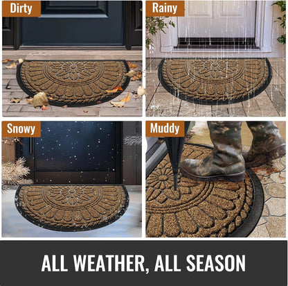 Mibao Front Door Mat Indoor Outdoor Entrance, Semicircular Entrance Mat, Half Round Waterproo Non-Slip Durable Rubber Door Mats, Low Profile Heavy Duty Doormat for Garage, Patio, 30" x 18", Yellow