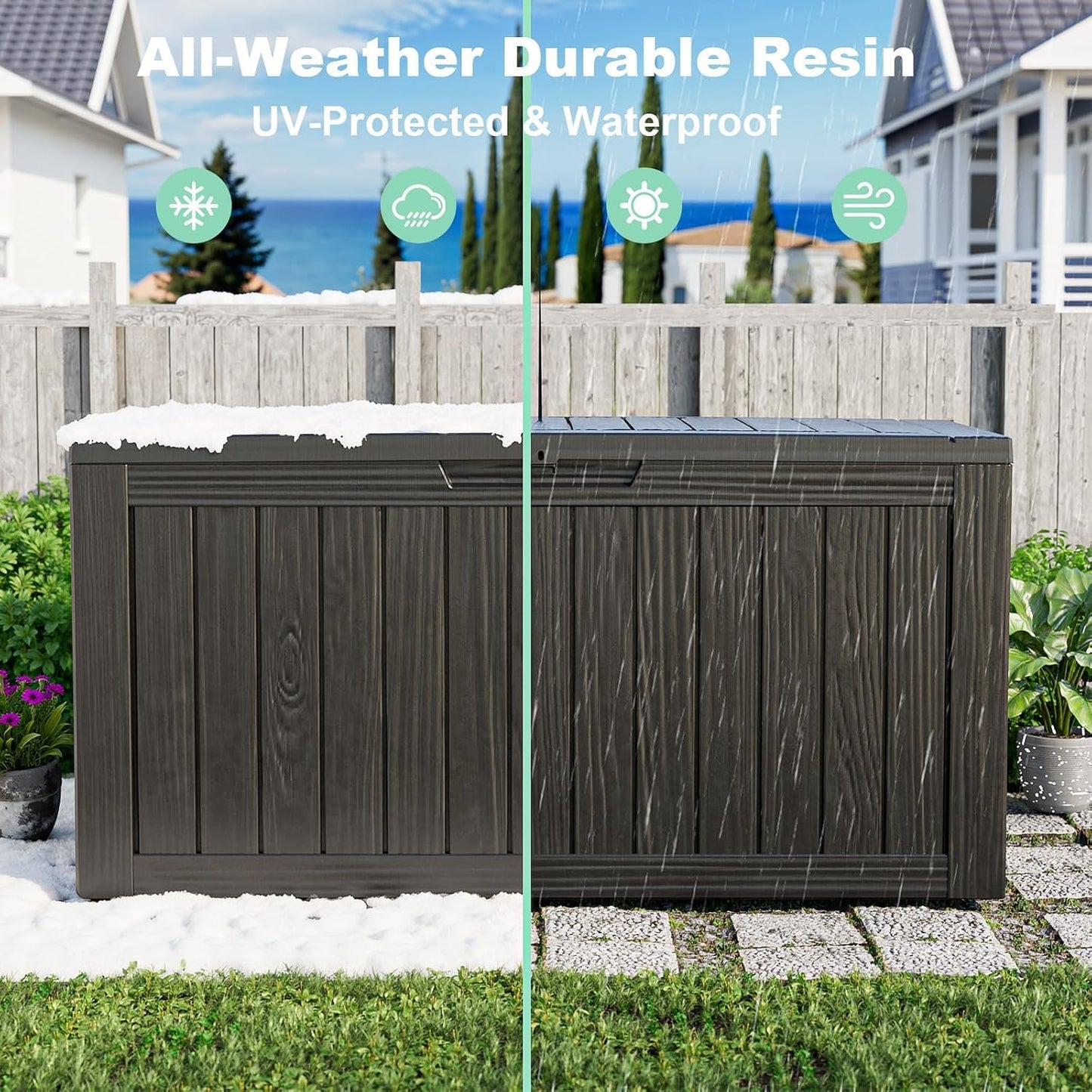 125Gal Outdoor Storage Box, Lockable Deck Box with Hydraulic Lid | Waterproof UV-resistant, Durable outdoor bin for patio cushions, pool accessories & garden tools. Keeps contents secure & dry