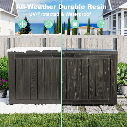 125Gal Outdoor Storage Box, Lockable Deck Box with Hydraulic Lid | Waterproof UV-resistant, Durable outdoor bin for patio cushions, pool accessories & garden tools. Keeps contents secure & dry