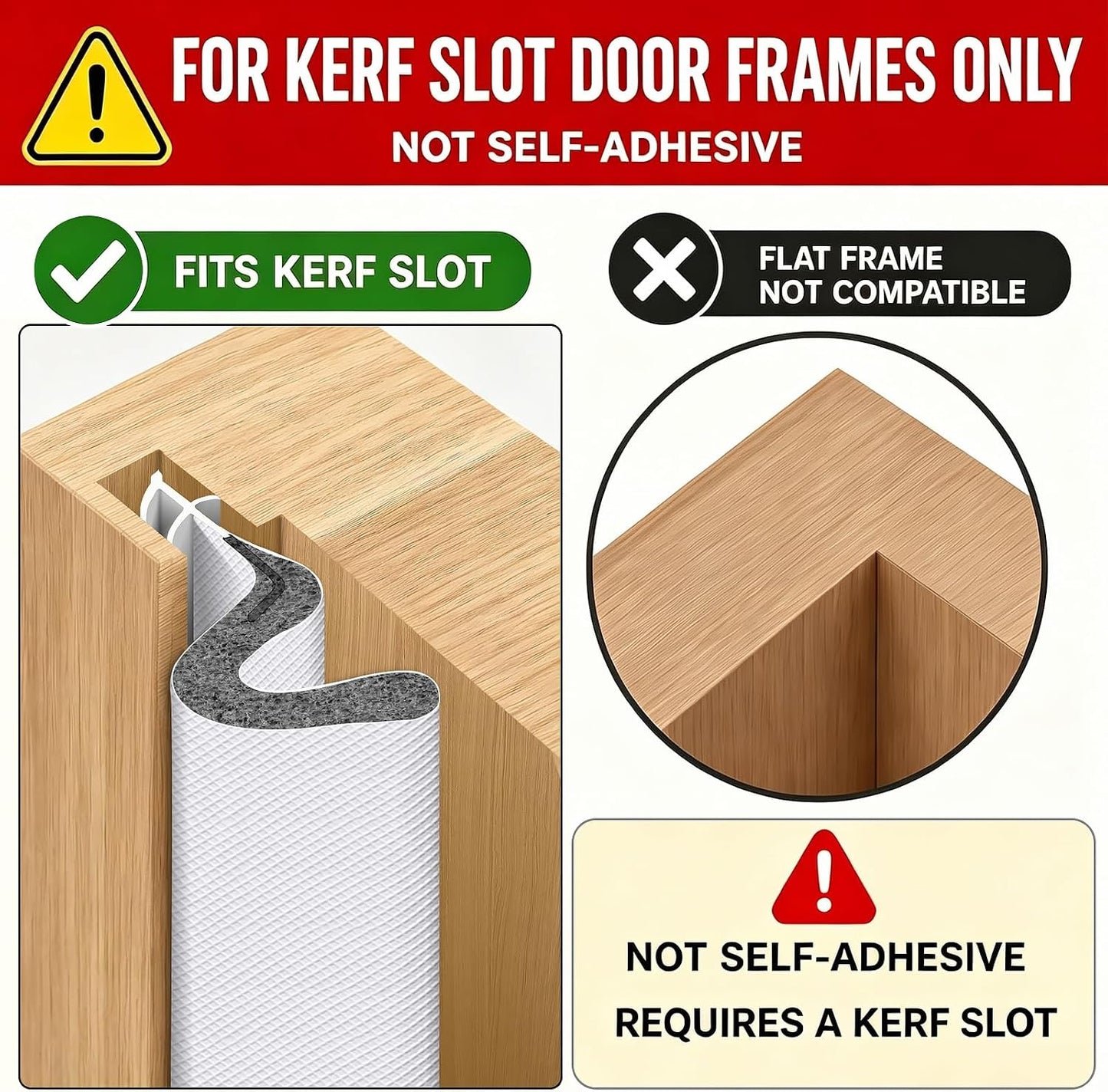 Litaibai 40 ft Kerf Weather Stripping Door Seal for Exterior Doors, White | Press-in kerf seal for grooved door frames is not self-adhesive, replaces worn seals, and helps reduce drafts and energy loss