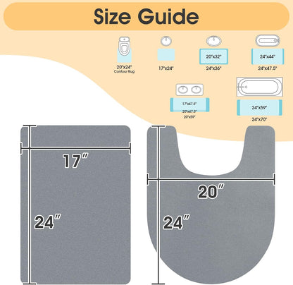 ACCUMTEK Non Slip Bath Mat, Thin Bathroom Rugs Fit Under Door, Quick Dry Bath Mats, Machine Washable Bath Rugs for Bathroom, Bathtub & Kitchen, Grey/Bordered/24 x17
