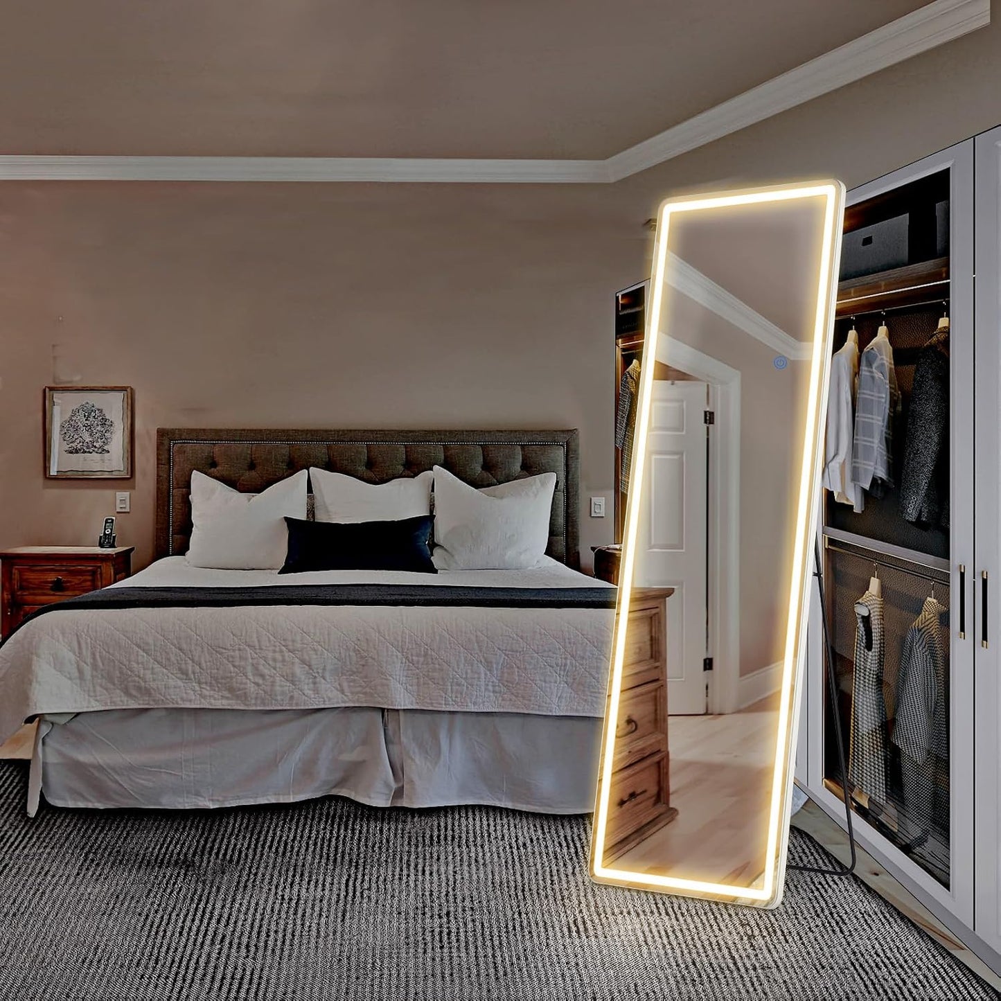 OLIXIS 64"x 21.5" Arched Mirror Full Length, Full Body Mirror with Stand, Hanging or Leaning for Wall, Floor Standing with Shatter-Proof Glass for Bedroom, Living Room, Long, Black