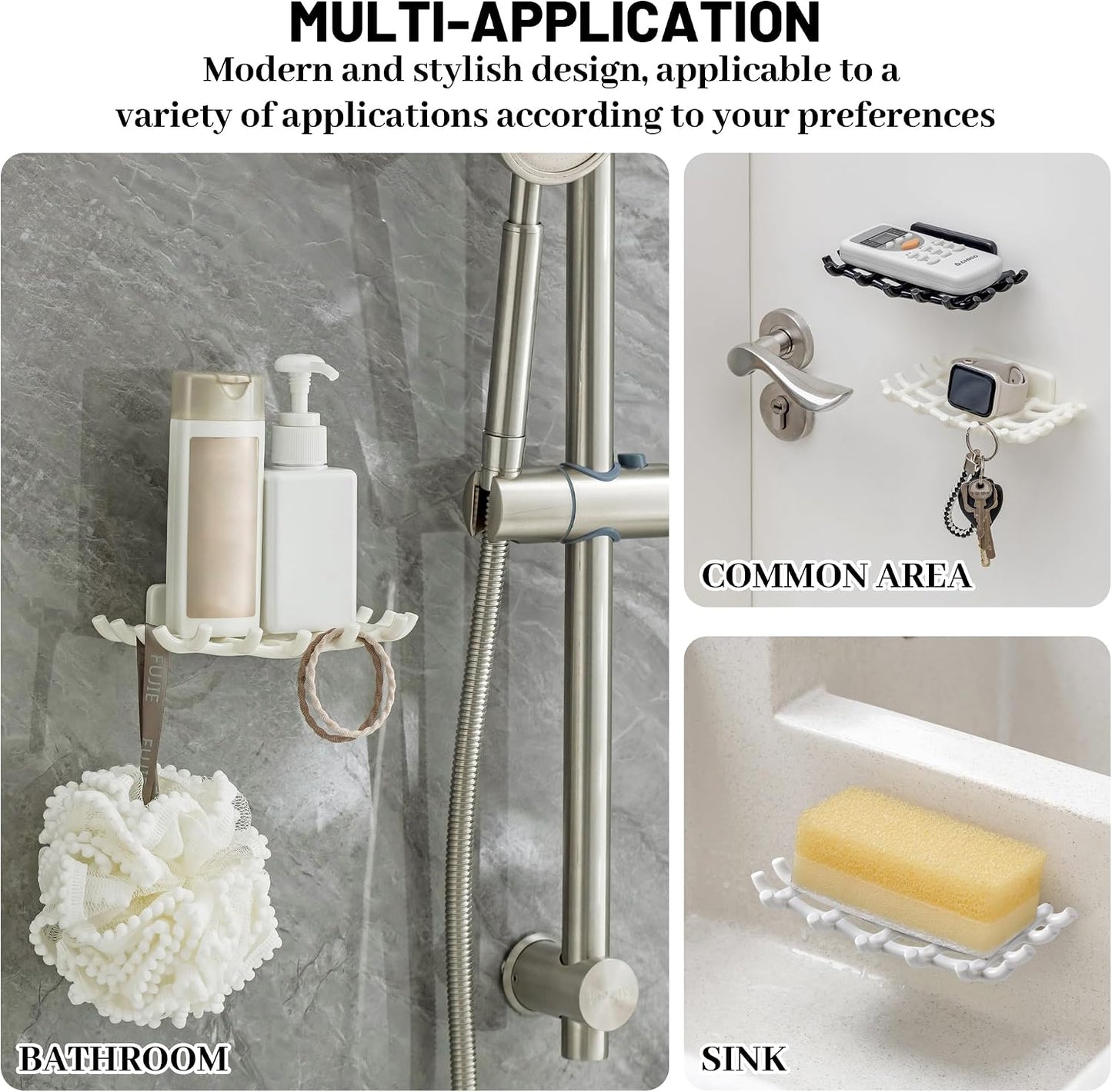 Shower Soap Holder for Wall, Adhesive Bar Soap Dish with Self Draining Grid, Side Hooks and No Drilling Mount, Black, 2 Pack