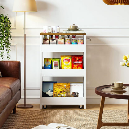 CHOEZON Slim Storage Cart, Slim Storage Rack on Wheels, Rolling Trolley with Handle, Storage Organizer, for Kitchen, Dining Room, Living Room, Laundry Room, White and Walnut MTC01WL