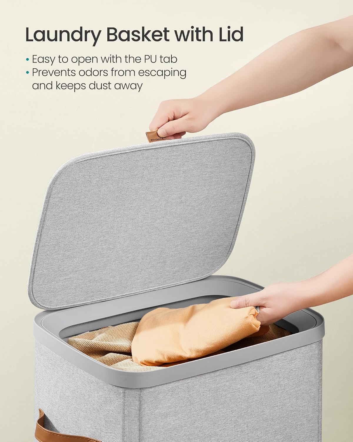 SONGMICS Laundry Basket, 50.2 Gal. Laundry Hamper, 3 Compartments, Easy Assembly, with Lid and Handles, Removable Liners, 25.2 x 15.7 x 29.5 Inches, Cappuccino Beige ULCB814LH01