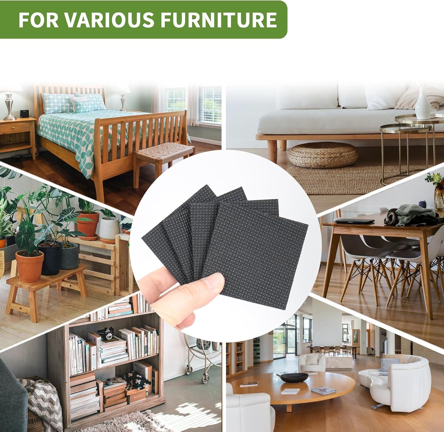Non Slip Furniture Pads 36 PCS 1'' Square - Anti Slip Furniture Pads - Self Adhesive Rubber Feet Furniture Feet - Chair Leg Floor Protectors - Keep Furniture in Place