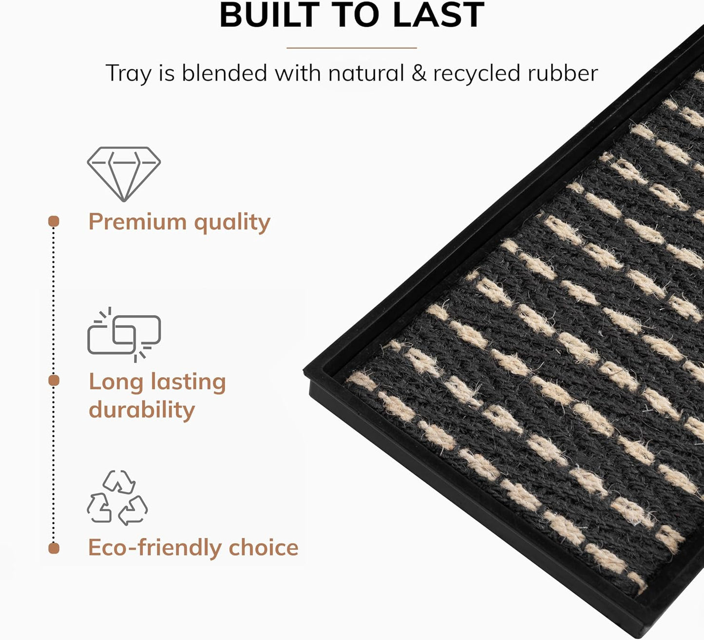 Anji Mountain Heavy Duty Waterproof Rubber Shoe Storage Mat Organizer/Boot Storage Tray Multi Use for Entryway with Coir, Tan Insert, Fits 4 Pair (46.5" Wide)