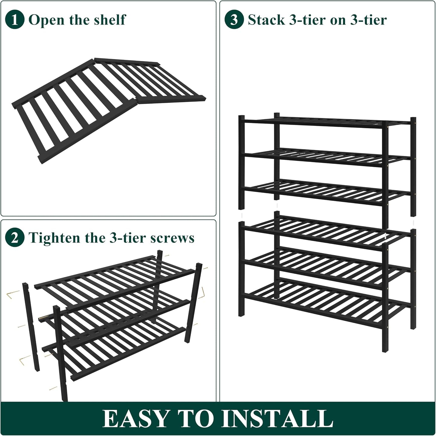 Smiry Bamboo Shoe Rack for Closet, 3 Tier Wooden Shoe Organizer, Stackable Wood Shoe Storage Shelf for Entryway, 14 Vertical Slats, One-piece Heavy-Duty Legs, 26.77"x11.02"x18.31", Natural