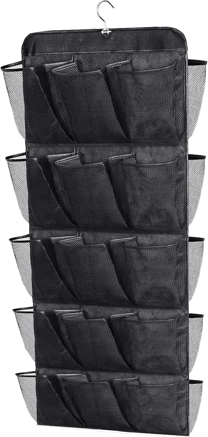 MISSLO 30 Large Pockets Dual Sided Hanging Shoe Organizer for Closet with Rotating Hanger Hanging Shoe Shelves, Grey