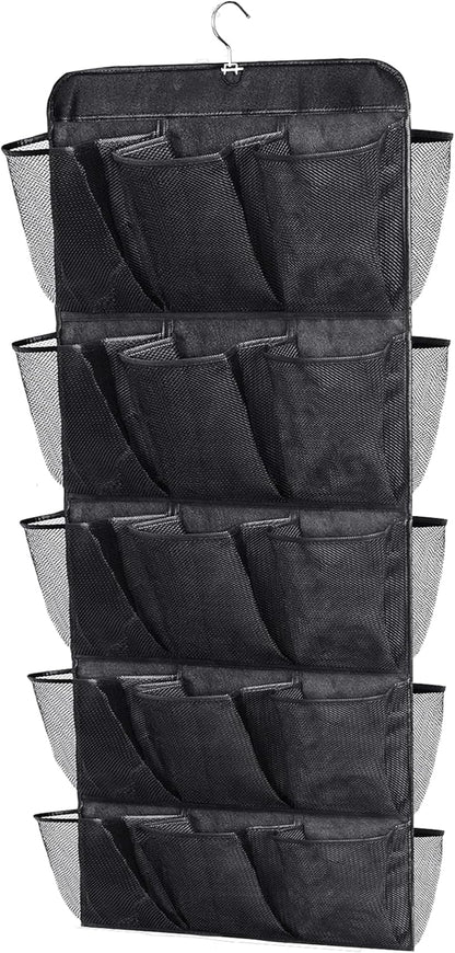 MISSLO 30 Large Pockets Dual Sided Hanging Shoe Organizer for Closet with Rotating Hanger Hanging Shoe Shelves, Grey