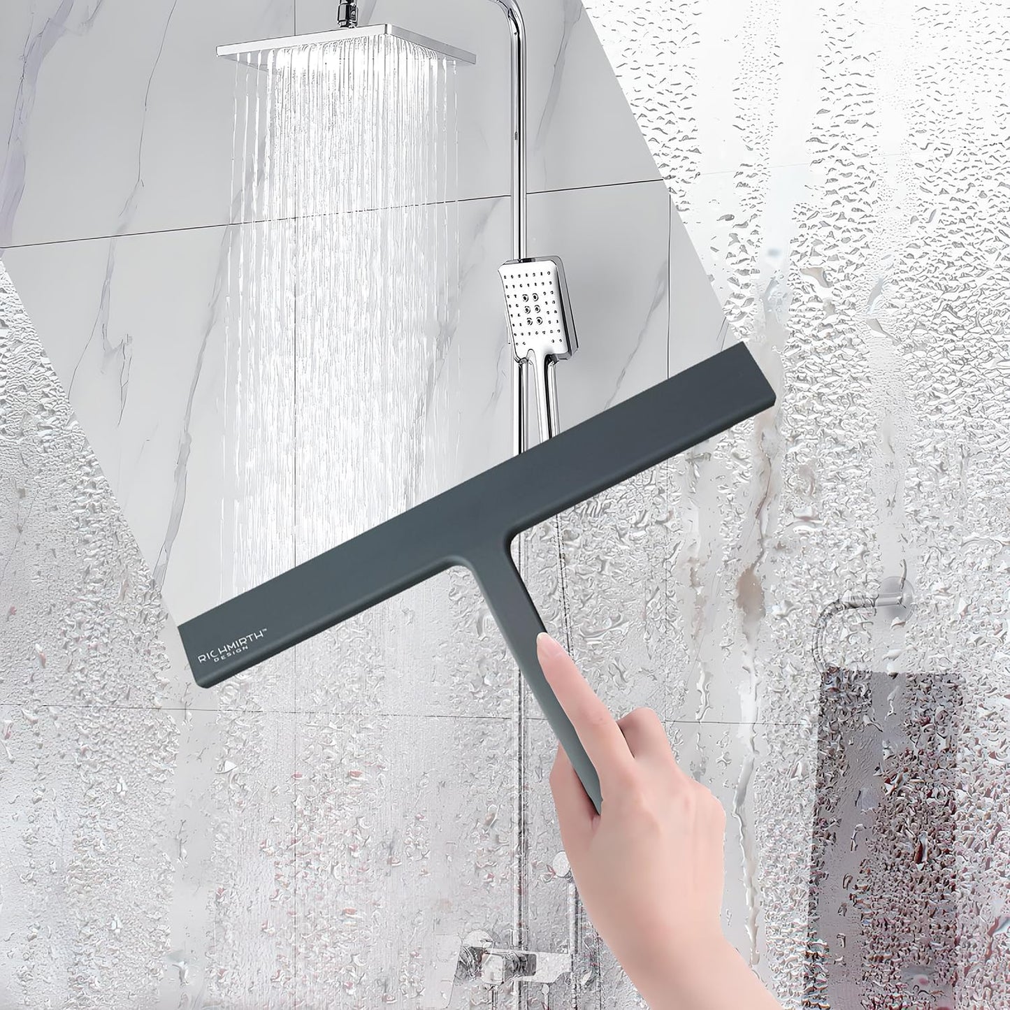 Shower Glass Cleaner Squeegee, 9 Inch Width Silicone Bathroom Squeegee for Shower, Glass, Car Window, Mirror - Green