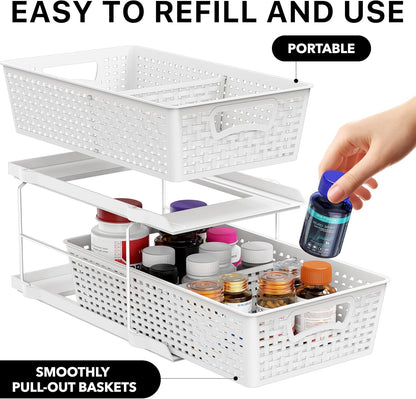Simple Houseware 2 Tier Bathroom Organizer Tray Pull-Out Sliding Drawer/Under-Sink Storage, Clear