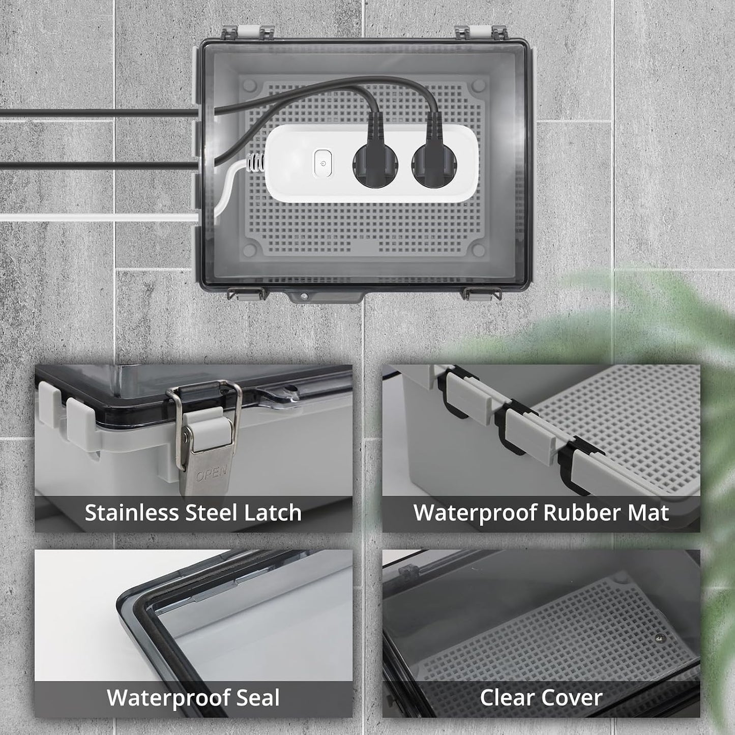 Outdoor Extension Cord Cover for Outside Outlet Plug Cover Waterproof, 9x5x4.3” Outdoor Electrical Box for Outlet Plug,IP67 Outdoor Waterproof Plug-in Distribution Box