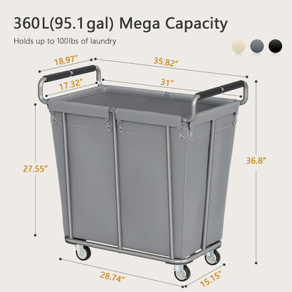 Gewudraw Large laundry hamper with Wheels, 3 Bag Big Rolling Laundry Hamper Sorter Cart, Extra Large Laundry Clothes Hamper, Heavy Duty Laundry Basket Organizer for Laundry Room,Bathroom,Black