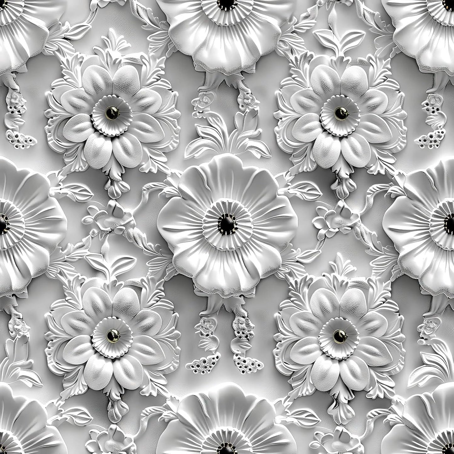 Grey White Floral Peel and Stick Wallpaper Modern Removable Self Adhesive Vinyl Contact Wall Paper with Printed 3D Visual Effect Flowers for Bedroom Bathroom Living Room 17.7" X 70.8"