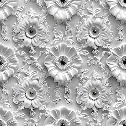 Grey White Floral Peel and Stick Wallpaper Modern Removable Self Adhesive Vinyl Contact Wall Paper with Printed 3D Visual Effect Flowers for Bedroom Bathroom Living Room 17.7" X 70.8"