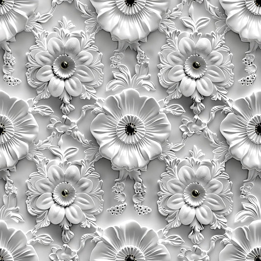 Grey White Floral Peel and Stick Wallpaper Modern Removable Self Adhesive Vinyl Contact Wall Paper with Printed 3D Visual Effect Flowers for Bedroom Bathroom Living Room 17.7" X 70.8"