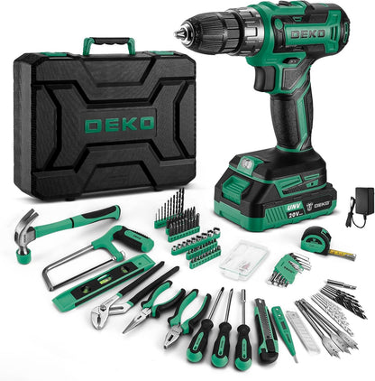 Cordless Drill Tool Kit Set: 20V Power Drill Tool Box with Battery Electric Drill Driver for Men Home Hand Repair Basic Toolbox Tools Sets Drills Case