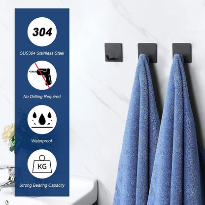 NearMoon Adhesive Hooks- Heavy Duty Bath Wall Hooks Waterproof Stainless Steel Towel Hangers Stick on Wall Clothes Holders for Bathroom Kitchen Home, 5 Pack (Brushed Nickel)