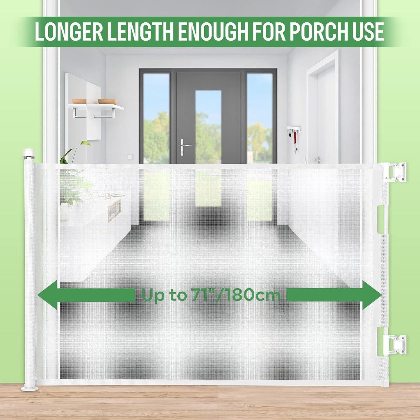 Retractable Baby Gate for Stairs & Doorways, 33" Tall Extends to 71" Wide | Extra Wide Safety Kid Pet Gate, Mesh Dog Gate for Indoor,Outdoor, Hallways One-Handed Operation, Easy Install(33”x71”-Black)