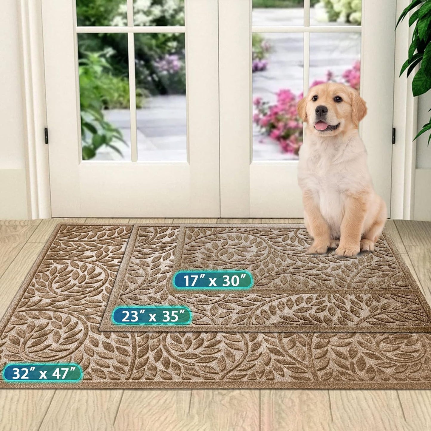 Bulijojo Front Door Mat Entrance,Durable Heavy Duty Welcome Mat,Thick Absorbent Natural Rubber Non Slip Mat,Sturdy Entryway Brown 17"x30"